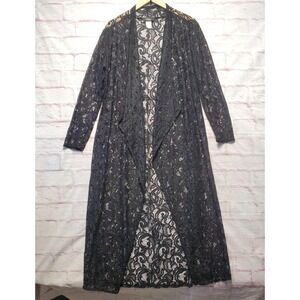 Objex Whimsigoth Fairy Goth Black Lace Duster Cardigan Sheer Maxi Y2K Womens 2X